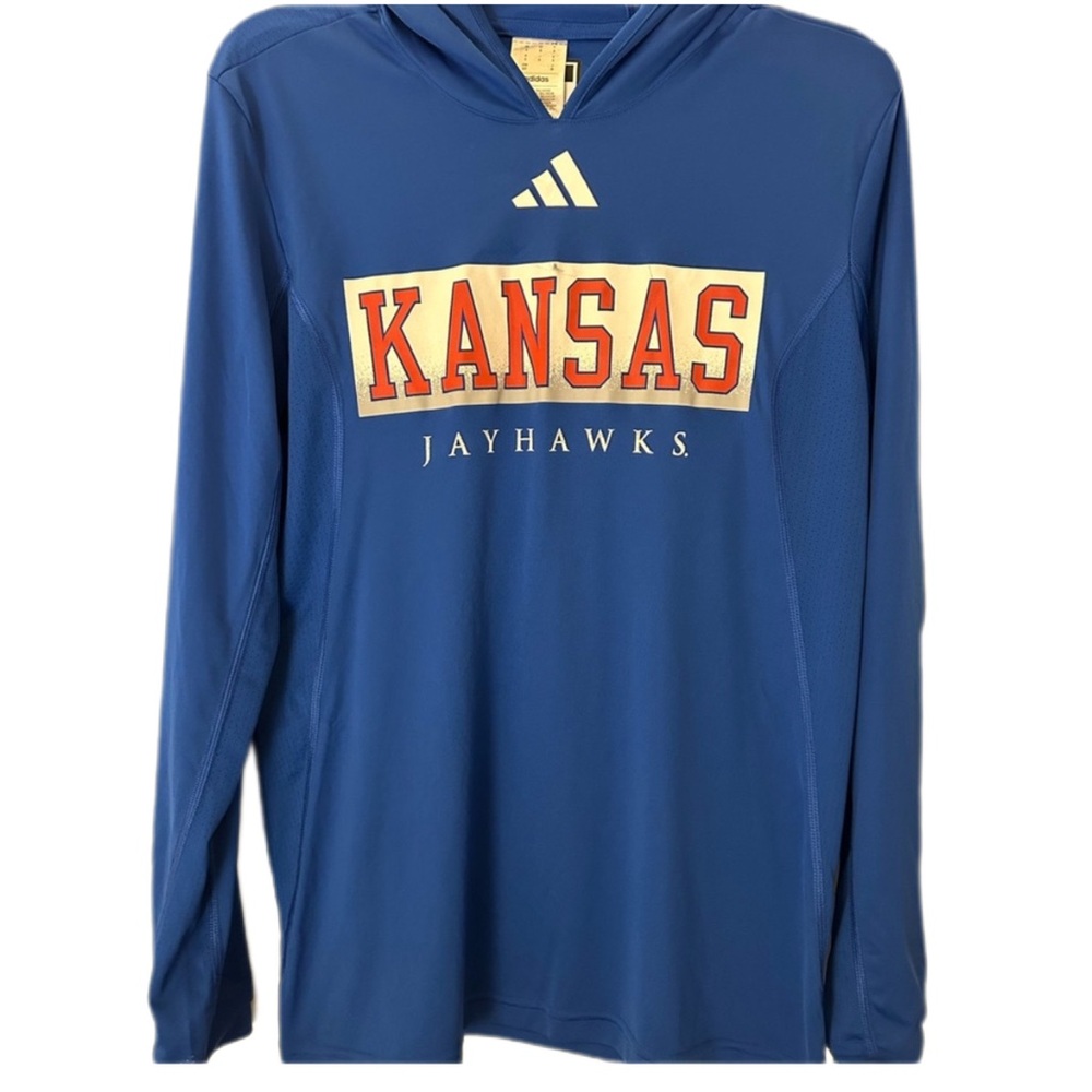 Kansas Jayhawks adidas 2024 Sideline Hooded Long Sleeve T-Shirt - Royal